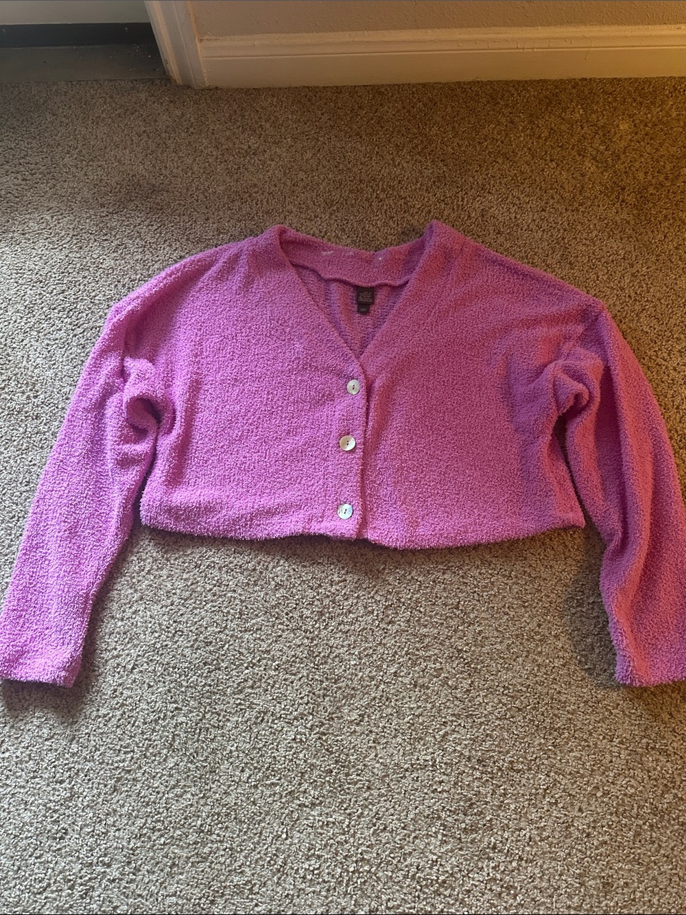 wild fable Cropped Textured Button Cardigan - Bright Pink